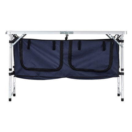 Camping Kitchen Table, Folding Outdoor Cooking Table, 3 Adjustable Height, Aluminum Lightweight Portable Cook Station with Storage Organizer, Carry Handle, for BBQ Party Picnic RV Travel, Blue.