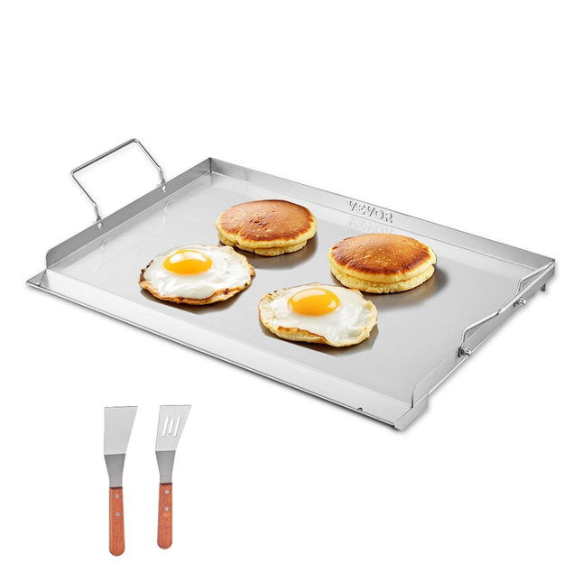 Stainless Steel Griddle, 23x16 inch Universal Flat Top Rectangular Plate, Gas Grill Griddle for BBQ Grill, Teppanyaki, Portable Family Cookware with Handle, for Camping Tailgating Party.