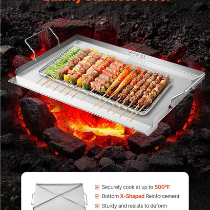 Stainless Steel Griddle, 23x16 inch Universal Flat Top Rectangular Plate, Gas Grill Griddle for BBQ Grill, Teppanyaki, Portable Family Cookware with Handle, for Camping Tailgating Party.