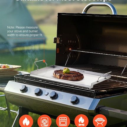 Stainless Steel Griddle, 23x16 inch Universal Flat Top Rectangular Plate, Gas Grill Griddle for BBQ Grill, Teppanyaki, Portable Family Cookware with Handle, for Camping Tailgating Party.