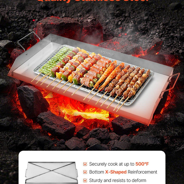 Stainless Steel Griddle, 32x16 inch Universal Flat Top Rectangular Plate, Gas Grill Griddle for BBQ Grill, Teppanyaki, Portable Family Cookware with Handle, for Camping Tailgating Party.