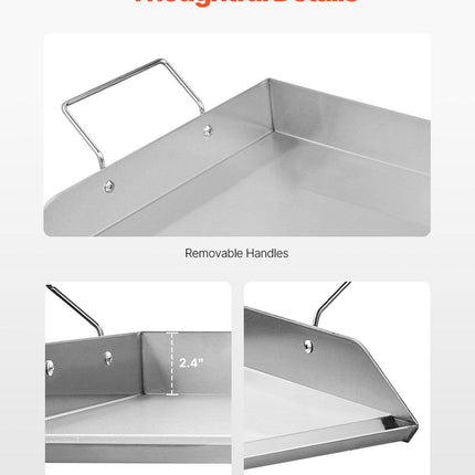 Stainless Steel Griddle, 32x16 inch Universal Flat Top Rectangular Plate, Gas Grill Griddle for BBQ Grill, Teppanyaki, Portable Family Cookware with Handle, for Camping Tailgating Party.