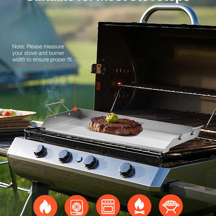 Stainless Steel Griddle, 32x16 inch Universal Flat Top Rectangular Plate, Gas Grill Griddle for BBQ Grill, Teppanyaki, Portable Family Cookware with Handle, for Camping Tailgating Party.