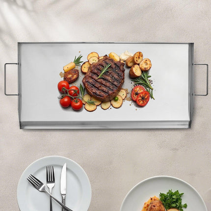 Stainless Steel Griddle, 32x16 inch Universal Flat Top Rectangular Plate, Gas Grill Griddle for BBQ Grill, Teppanyaki, Portable Family Cookware with Handle, for Camping Tailgating Party.