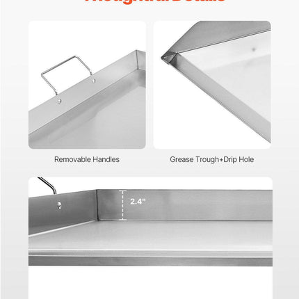 36x22 in Flat Top Griddle Stainless Steel Universal BBQ Grill Pan Cookware.