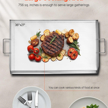 36x22 in Flat Top Griddle Stainless Steel Universal BBQ Grill Pan Cookware.