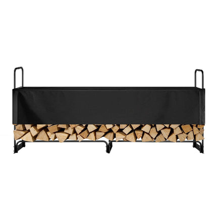 Firewood Rack with Waterproof Cover, 257 x 36 x 117 cm Outdoor Firewood Holder, 660lb Weight Capacity, 1/2 Cord Log Holder, Half-Covered, Powder-coated Wood Storage Rack for Fireplace Deck.