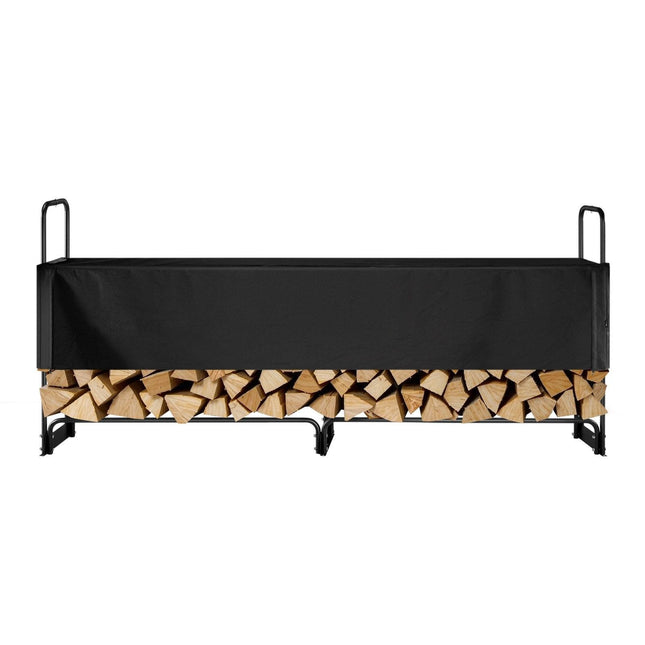 Firewood Rack with Waterproof Cover, 257 x 36 x 117 cm Outdoor Firewood Holder, 660lb Weight Capacity, 1/2 Cord Log Holder, Half-Covered, Powder-coated Wood Storage Rack for Fireplace Deck.