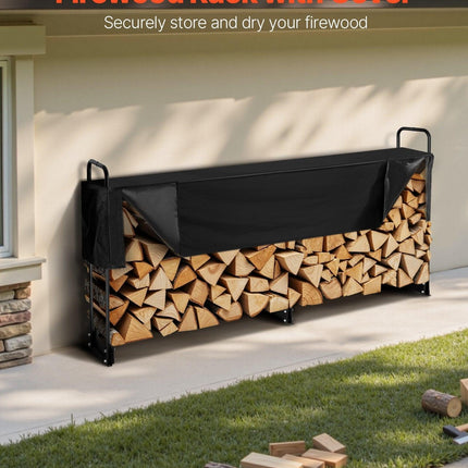Firewood Rack with Waterproof Cover, 257 x 36 x 117 cm Outdoor Firewood Holder, 660lb Weight Capacity, 1/2 Cord Log Holder, Half-Covered, Powder-coated Wood Storage Rack for Fireplace Deck.