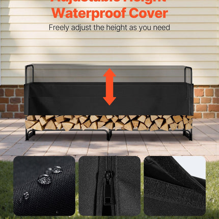 Firewood Rack with Waterproof Cover, 257 x 36 x 117 cm Outdoor Firewood Holder, 660lb Weight Capacity, 1/2 Cord Log Holder, Half-Covered, Powder-coated Wood Storage Rack for Fireplace Deck.