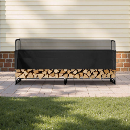 Firewood Rack with Waterproof Cover, 257 x 36 x 117 cm Outdoor Firewood Holder, 660lb Weight Capacity, 1/2 Cord Log Holder, Half-Covered, Powder-coated Wood Storage Rack for Fireplace Deck.