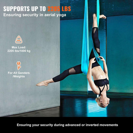 Aerial Silk & Yoga Swing, 10 m Length, Aerial Yoga Hammock Kit with 100gsm Nylon Fabric, Full Rigging Hardware & Easy Set-up Guide, Antigravity Flying for All Levels Fitness Bodybuilding, Blue.