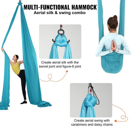 Aerial Silk & Yoga Swing, 10 m Length, Aerial Yoga Hammock Kit with 100gsm Nylon Fabric, Full Rigging Hardware & Easy Set-up Guide, Antigravity Flying for All Levels Fitness Bodybuilding, Blue.