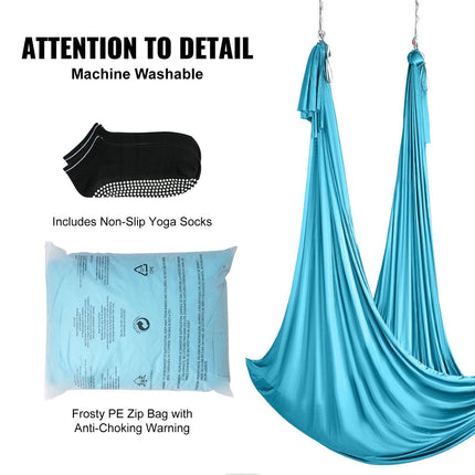 Aerial Silk & Yoga Swing, 10 m Length, Aerial Yoga Hammock Kit with 100gsm Nylon Fabric, Full Rigging Hardware & Easy Set-up Guide, Antigravity Flying for All Levels Fitness Bodybuilding, Blue.