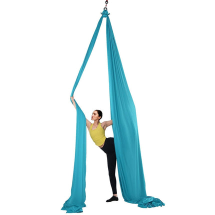Aerial Silk & Yoga Swing, 10 m Length, Aerial Yoga Hammock Kit with 100gsm Nylon Fabric, Full Rigging Hardware & Easy Set-up Guide, Antigravity Flying for All Levels Fitness Bodybuilding, Blue.