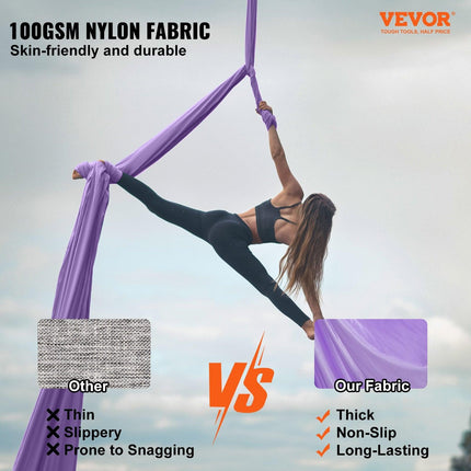 Aerial Yoga Hammock & Swing, 4 m Length, Yoga Starter Kit with 100gsm Nylon Fabric, Full Rigging Hardware and Easy Set-up Guide, Antigravity Flying for All Levels Fitness Bodybuilding, Purple.