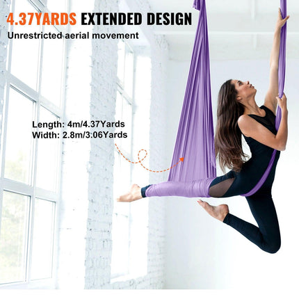 Aerial Yoga Hammock & Swing, 4 m Length, Yoga Starter Kit with 100gsm Nylon Fabric, Full Rigging Hardware and Easy Set-up Guide, Antigravity Flying for All Levels Fitness Bodybuilding, Purple.
