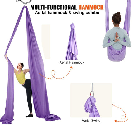 Aerial Yoga Hammock & Swing, 4 m Length, Yoga Starter Kit with 100gsm Nylon Fabric, Full Rigging Hardware and Easy Set-up Guide, Antigravity Flying for All Levels Fitness Bodybuilding, Purple.