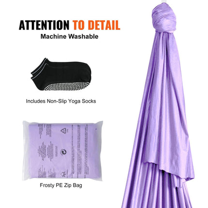 Aerial Yoga Hammock & Swing, 4 m Length, Yoga Starter Kit with 100gsm Nylon Fabric, Full Rigging Hardware and Easy Set-up Guide, Antigravity Flying for All Levels Fitness Bodybuilding, Purple.