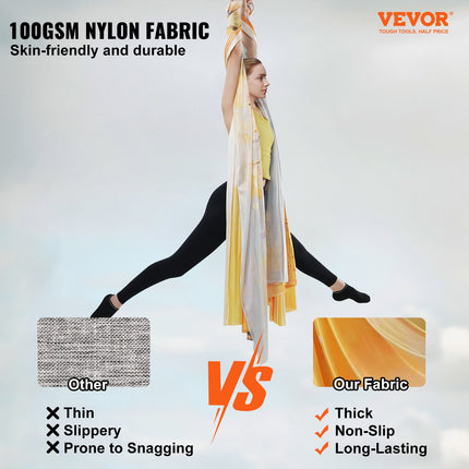 Aerial Yoga Hammock & Swing, 5 m Length, Aerial Yoga Starter Kit with 100gsm Nylon Fabric, Full Rigging Hardware & Easy Set-up Guide, Antigravity Flying for All Levels Fitness Bodybuilding, Gold.