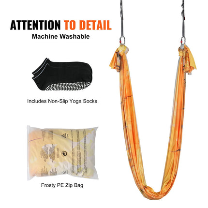 Aerial Yoga Hammock & Swing, 5 m Length, Aerial Yoga Starter Kit with 100gsm Nylon Fabric, Full Rigging Hardware & Easy Set-up Guide, Antigravity Flying for All Levels Fitness Bodybuilding, Gold.