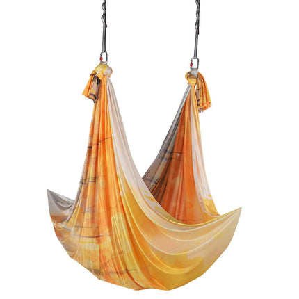 Aerial Yoga Hammock & Swing, 5 m Length, Aerial Yoga Starter Kit with 100gsm Nylon Fabric, Full Rigging Hardware & Easy Set-up Guide, Antigravity Flying for All Levels Fitness Bodybuilding, Gold.