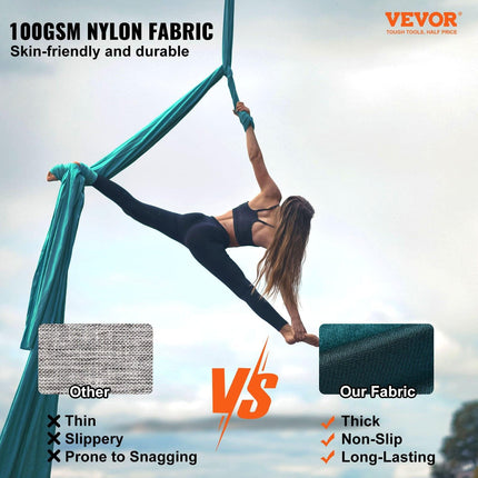 Aerial Yoga Hammock & Swing, 5 m Length Aerial Yoga Starter Kit with 100gsm Nylon Fabric, Full Rigging Hardware & Easy Set-up Guide, Antigravity Flying for All Levels Fitness Bodybuilding, Green.