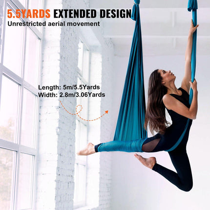 Aerial Yoga Hammock & Swing, 5 m Length Aerial Yoga Starter Kit with 100gsm Nylon Fabric, Full Rigging Hardware & Easy Set-up Guide, Antigravity Flying for All Levels Fitness Bodybuilding, Green.