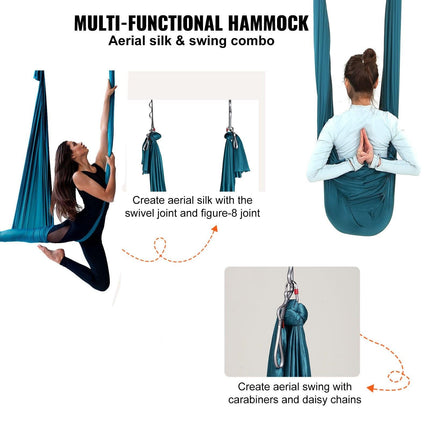 Aerial Yoga Hammock & Swing, 5 m Length Aerial Yoga Starter Kit with 100gsm Nylon Fabric, Full Rigging Hardware & Easy Set-up Guide, Antigravity Flying for All Levels Fitness Bodybuilding, Green.
