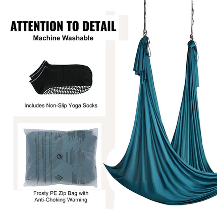 Aerial Yoga Hammock & Swing, 5 m Length Aerial Yoga Starter Kit with 100gsm Nylon Fabric, Full Rigging Hardware & Easy Set-up Guide, Antigravity Flying for All Levels Fitness Bodybuilding, Green.