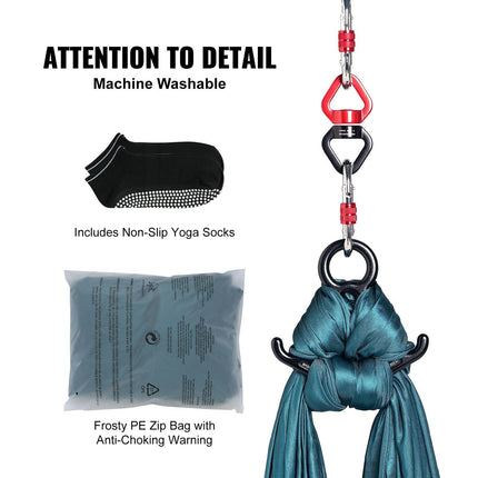 Aerial Silk & Yoga Swing, 8 m Length, Aerial Yoga Hammock Kit with 100gsm Nylon Fabric, Full Rigging Hardware & Easy Set-up Guide, Antigravity Flying for All Levels Fitness Bodybuilding, Green.