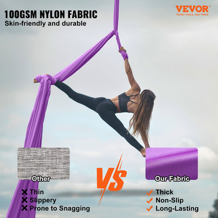 Aerial Silk & Yoga Swing, 8 m Length, Aerial Yoga Hammock Kit with 100gsm Nylon Fabric, Full Rigging Hardware & Easy Set-up Guide, Antigravity Flying for All Levels Fitness Bodybuilding, Purple.