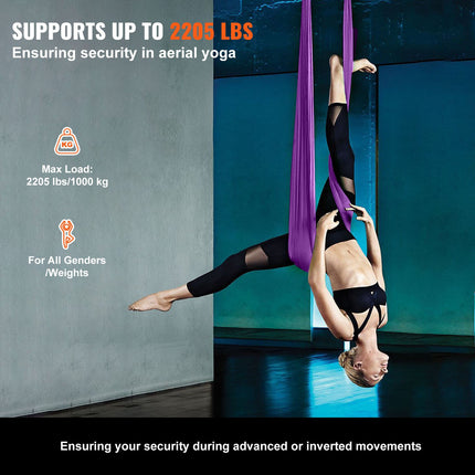 Aerial Silk & Yoga Swing, 8 m Length, Aerial Yoga Hammock Kit with 100gsm Nylon Fabric, Full Rigging Hardware & Easy Set-up Guide, Antigravity Flying for All Levels Fitness Bodybuilding, Purple.