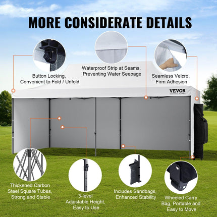 Pop Up Canopy Tent Outdoor Gazebo Tent 10x20FT with Sidewalls & Bag White.