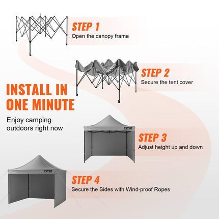 304.8 x 304.8 cm Pop up Canopy with Removable Sidewalls, Instant Canopies Portable Gazebo & Wheeled Bag, UV Resistant Waterproof, Enclosed Canopy Tent for Outdoor Events, Patio, Backyard, Party.