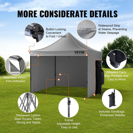 304.8 x 304.8 cm Pop up Canopy with Removable Sidewalls, Instant Canopies Portable Gazebo & Wheeled Bag, UV Resistant Waterproof, Enclosed Canopy Tent for Outdoor Events, Patio, Backyard, Party.