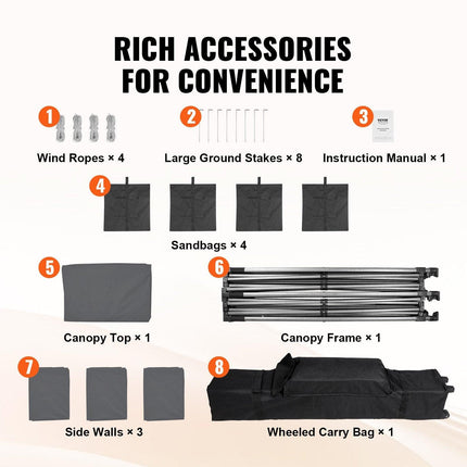 304.8 x 304.8 cm Pop up Canopy with Removable Sidewalls, Instant Canopies Portable Gazebo & Wheeled Bag, UV Resistant Waterproof, Enclosed Canopy Tent for Outdoor Events, Patio, Backyard, Party.