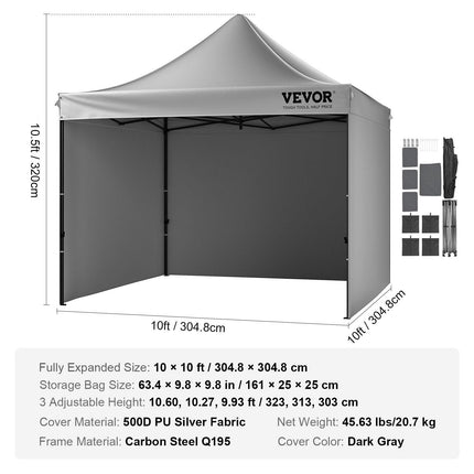 304.8 x 304.8 cm Pop up Canopy with Removable Sidewalls, Instant Canopies Portable Gazebo & Wheeled Bag, UV Resistant Waterproof, Enclosed Canopy Tent for Outdoor Events, Patio, Backyard, Party.