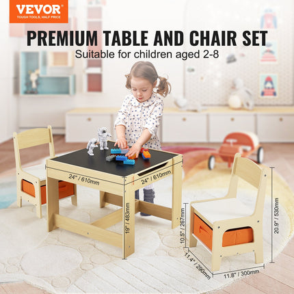 Kids Table and Chair Set Wooden Activity Table with Storage Space & Boxes.