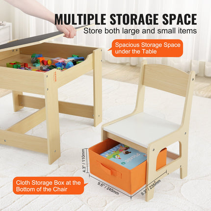 Kids Table and Chair Set Wooden Activity Table with Storage Space & Boxes.