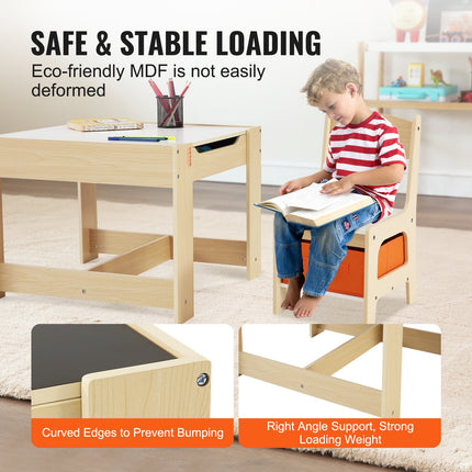 Kids Table and Chair Set Wooden Activity Table with Storage Space & Boxes.