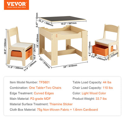 Kids Table and Chair Set Wooden Activity Table with Storage Space & Boxes.
