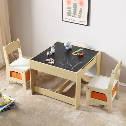 Kids Table and Chair Set Wooden Activity Table with Storage Space & Boxes.