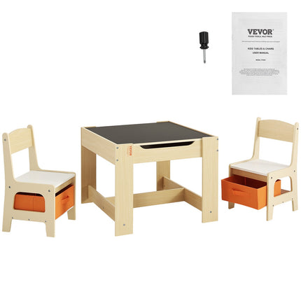 Kids Table and Chair Set Wooden Activity Table with Storage Space & Boxes.