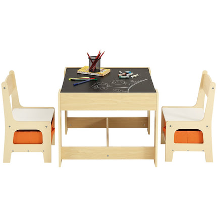 Kids Table and Chair Set Wooden Activity Table with Storage Space & Boxes.