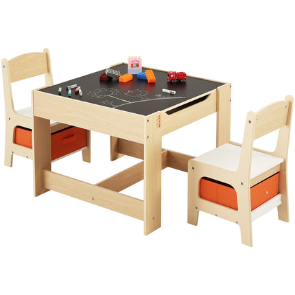 Kids Table and Chair Set Wooden Activity Table with Storage Space & Boxes.