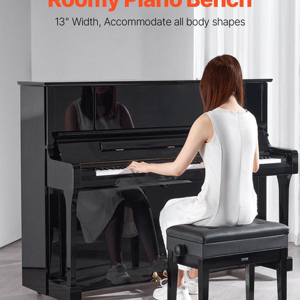 Piano Bench, Keyboard Piano Chair with 19.3"-22.8" Adjustable Height, Padded Cushion, Storage Compartment for Music Books, Heavy Duty Wooden Piano Stool Seat, for Vanity, Living Room, Bedroom.