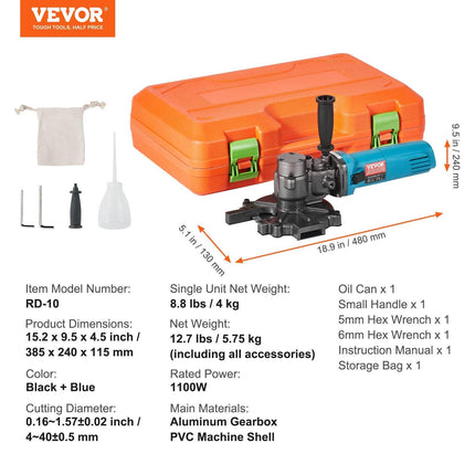 1100W Electric Rebar Cutter Cutting up to 3/2In 4-40mm.