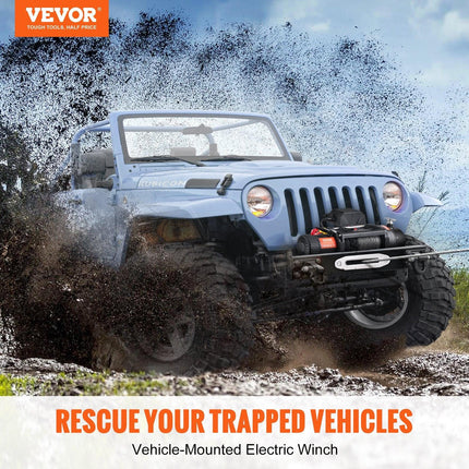 VEVOR Electric Winch, 4536 kg Load Capacity Nylon Rope Winch, IP67 8.9 mm x 25.9 m ATV Winch with Wireless Handheld Remote & Hawse Fairlead for Towing Jeep Off-Road SUV Truck Car Trailer Boat.