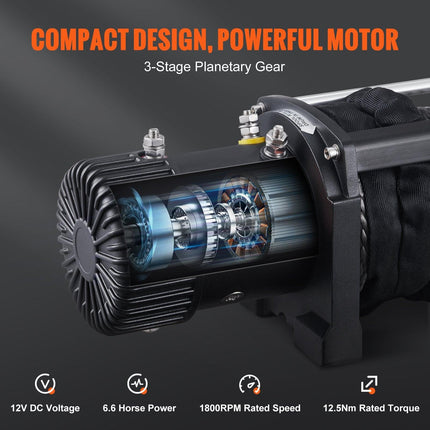 VEVOR Electric Winch, 4536 kg Load Capacity Nylon Rope Winch, IP67 8.9 mm x 25.9 m ATV Winch with Wireless Handheld Remote & Hawse Fairlead for Towing Jeep Off-Road SUV Truck Car Trailer Boat.